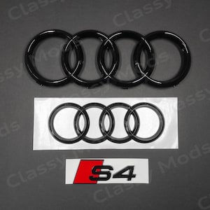 Audi S4 B8 B9 Front & Rear Rings Emblem Badge SET Gloss Black 2010-2024
