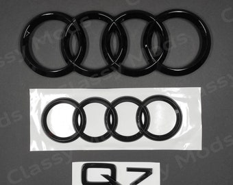 Audi Q7 2010-2015 Front & Rear Rings Emblem Badge SET Gloss Black