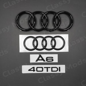 Audi A6 C8 40TDI Front & Rear Rings Emblem Badge SET Gloss Black 2019-2023