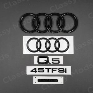 Audi Q5 45TFSI Quattro 2018-2020 Front & Rear Rings Emblem Badge SET Gloss Black