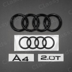 Audi A4 2.0T B8 B9 - Juego de emblemas y anillos delanteros y traseros (negro brillante, años 2009 a 2019)