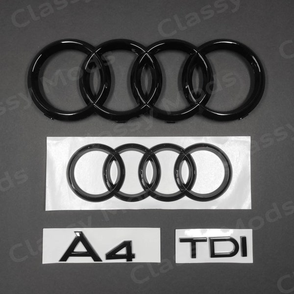 Audi A4 TDI B8 B9 Front & Hinten Ringe Emblem Badge SET Schwarz glänzend 2009-2019