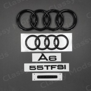 Audi A6 C8 55TFSI Front & Rear Rings Emblem Badge SET Gloss Black 2019-2023
