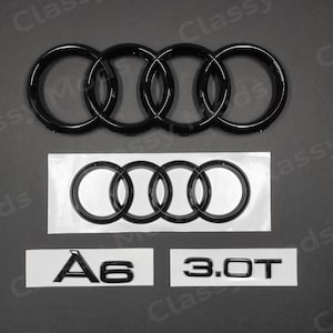 Audi A6 C7 3.0T Front & Rear Rings Emblem Badge SET Gloss Black 2012-2015