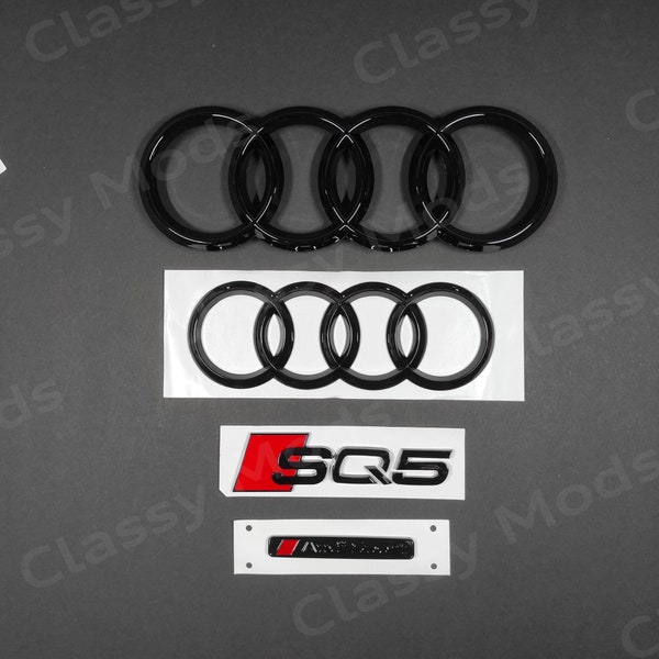 Audi SQ5 2014-2020 Sport Quattro Front & Rear Rings Emblem Badge SET Gloss Black