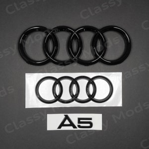 Audi A5 Coupé - Juego de emblemas y anillos delanteros y traseros en negro brillante (2008-2019)