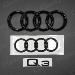 Audi Q3 2015+ Front & Rear Rings Emblem Badge SET Gloss Black