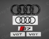 Gloss Black Front Grille Rings Emblem For 2016-2021 Audi A6 A7 A8 S7 RS7 - Direct Replacement Badge