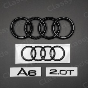Audi A6 C7 2.0T Front & Rear Rings Emblem Badge SET Gloss Black 2012-2015