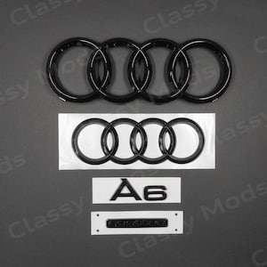 Audi A6 Quattro Front & Rear Rings C7 C8 Emblem Badge SET Gloss Black 2012-2023
