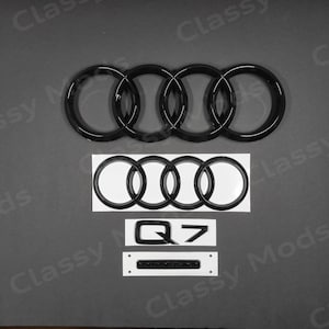 Audi Q7 2016+ Quattro Anillos delanteros y traseros Emblema Insignia SET Negro brillante