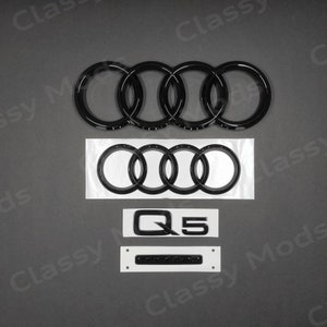 Audi Q5 2013-2020 Quattro Front & Rear Rings Emblem Badge SET Gloss Black