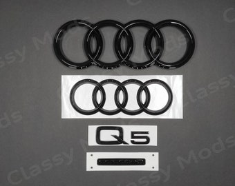 Audi Q5 2013–2020 Quattro Ringe vorne und hinten, Emblem-Abzeichen-Set, glänzend schwarz