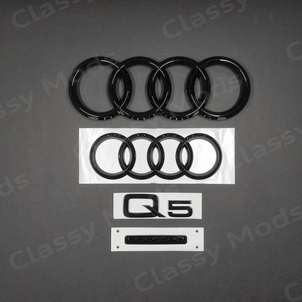 Audi Q5 2013-2020 Quattro Anillos delanteros y traseros Emblema Insignia SET Negro brillante