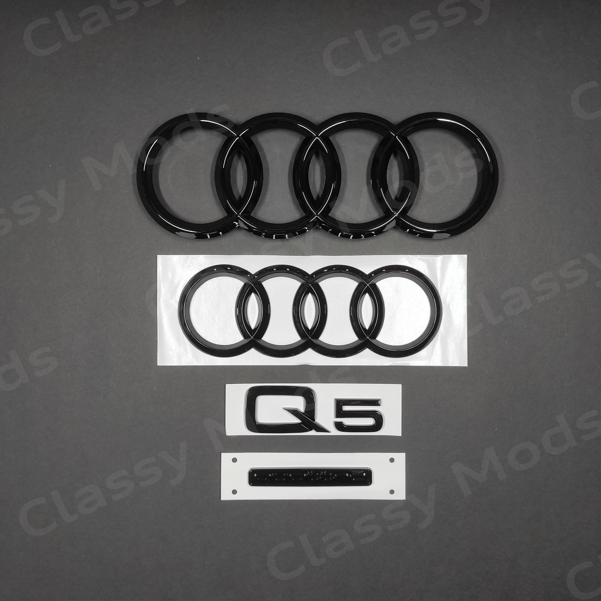 Audi Emblem / Ringe schwarz glänzend für Gepäckraumklappe Audi Q5 / SQ5 FY, AUDI Q5 / SQ5 FY ab 2017, Audi Q5 / SQ5, Audi Embleme schwarz, Audi