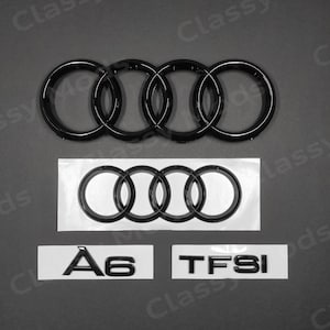 Audi A6 C7 TFSI Front & Rear Rings Emblem Badge SET Gloss Black 2012-2018