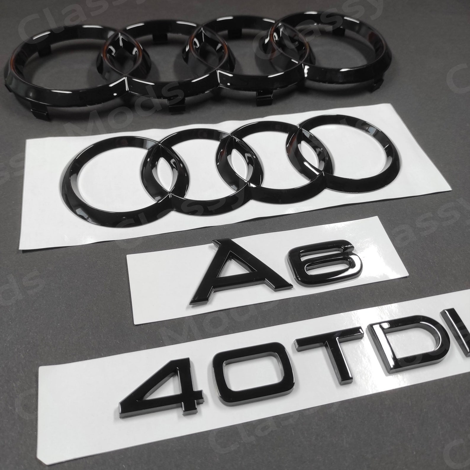 C8 Rear Badging Audi A6 C8 40TDI Front & Rear Rings Emblem Badge SET Gloss Black 2019 ...