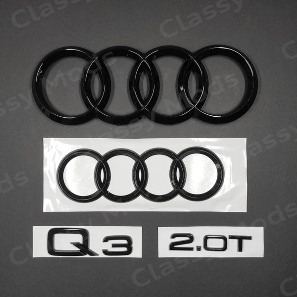 Audi Q3 2.0T 2015+ Front & Rear Rings Emblem Badge SET Gloss Black