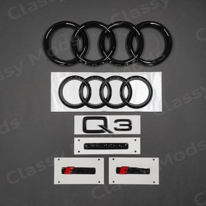 Logo pour Audi A3 A6 Q3 Q5 S Noir Brillant d'anneaux Insigne de calandre  Emblème