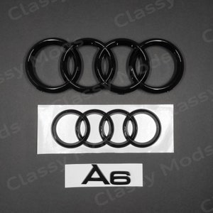 Audi A6 Front & Rear Rings C7 C8 Emblem Badge SET Gloss Black 2012-2023