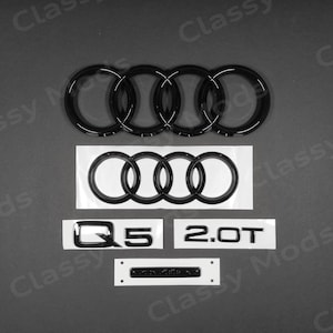 Audi Q5 2.0T 2013-2017 Front & Rear Rings Emblem Badge SET Gloss Black