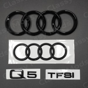 Audi Q5 TFSI 2013-2020 Front & Rear Rings Emblem Badge SET Gloss Black