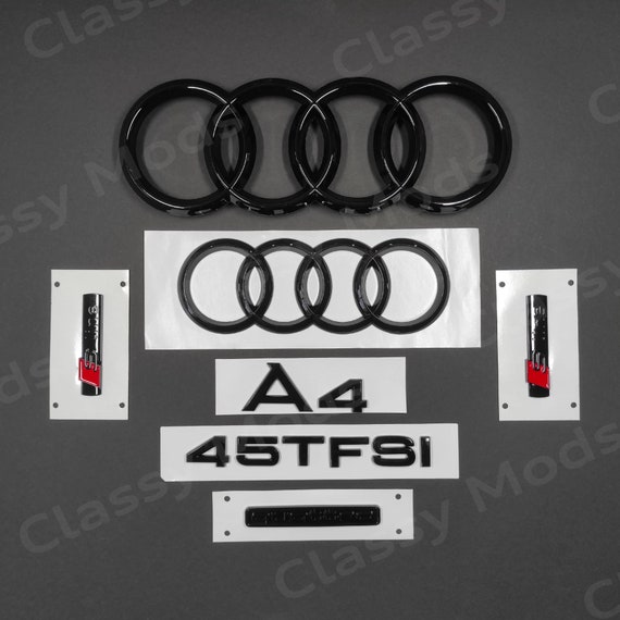 Audi A4 45TFSI Quattro S-line B9.5 2020 Front & Rear Rings Emblem Badge SET  Gloss Black 