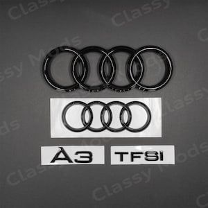 Audi A3 TFSI Front & Rear Rings Emblem Badge SET Gloss Black 2012-2020
