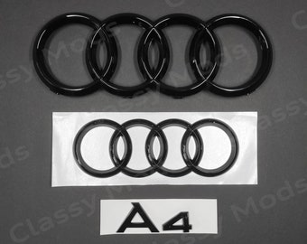 Audi A4 B8 B9 Front & Rear Rings Emblem Badge SET Gloss Black 2009-2019