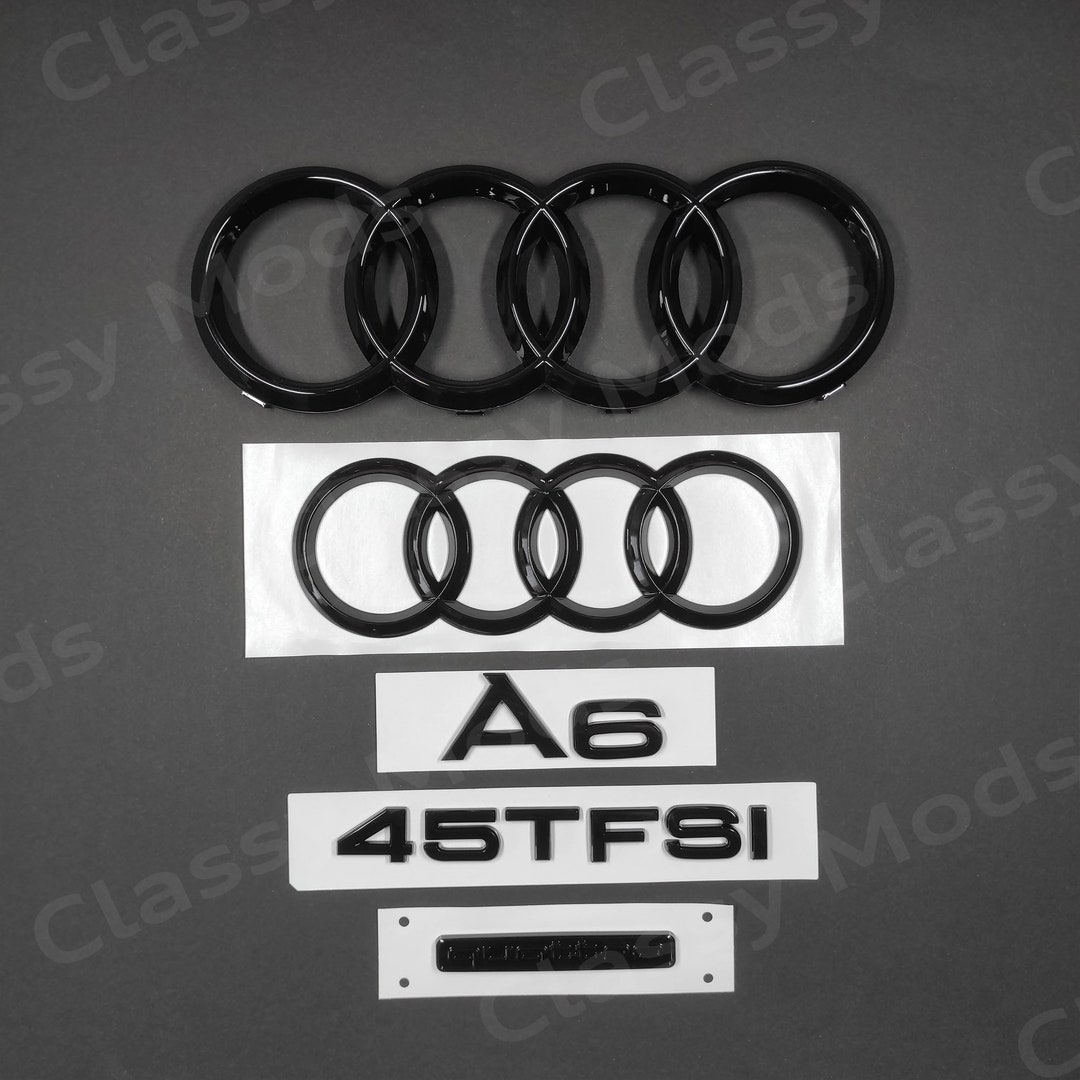C8 Rear Badging Audi A6 C8 45TFSI Quattro Front & Rear Rings Emblem Badge SET Gloss ...