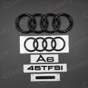 Audi A6 C8 45TFSI Quattro Front & Rear Rings Emblem Badge SET Gloss Black 2019-2023