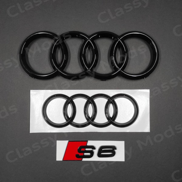 Audi S6 C7 Front & Hinten Ringe Emblem Badge SET Schwarz glänzend 2012-2018