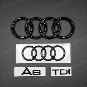 Audi A6 C7 TDI Front & Rear Rings Emblem Badge SET Gloss Black 2012-2018