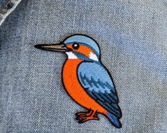 Eisvogel Aufnäher | Gestickter Flussvogel, gewebtes Kleidungsaccessoire, 60 mm