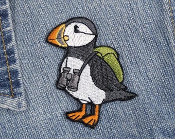 Papageientaucher Aufnäher | Gestickter Vogel, gewebtes Kleidungsaccessoire, Seepapagei, 60 mm