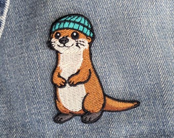 Otter Aufnäher | Gesticktes Tier, gewebtes Kleidungsaccessoire, 60 mm