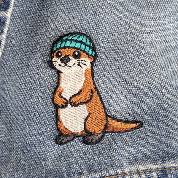 Otter Iron On Patch | Embroidered Animal, Woven Clothes Accessory, 60mm
