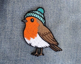 Robin Aufnäher | Gestickter Vogel, gewebtes Kleidungsaccessoire, 60 mm