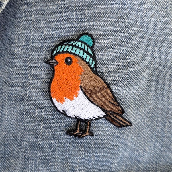 Robin Iron On Patch | Embroidered Bird, Woven Clothes Accessory, 60mm