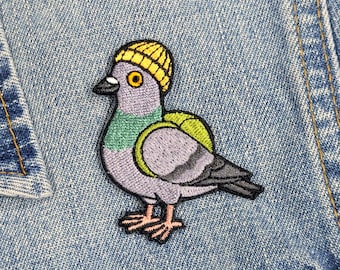 Pigeon Iron On Patch | Embroidered Bird, Woven Clothes Accessory, Rock Dove, 55mm