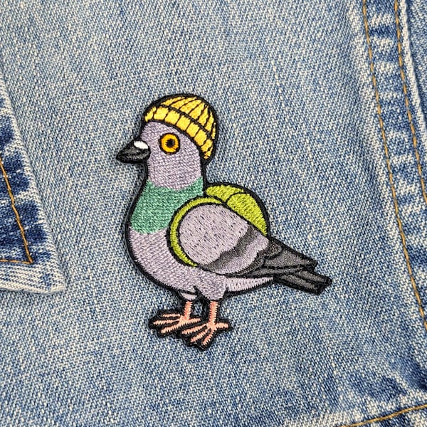 Pigeon Iron On Patch | Embroidered Bird, Woven Clothes Accessory, Rock Dove, 55mm
