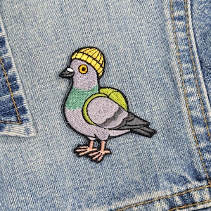 Pigeon Iron On Patch | Embroidered Bird, Woven Clothes Accessory, Rock Dove, 55mm
