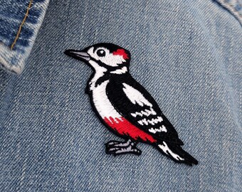 Aufnäher Buntspecht | Gestickter Vogel, Webaccessoire, Waldtier, 60 mm
