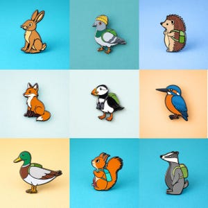 Animal Enamel Pin Bundle - Any 2, Mix And Match, Woodland Brooch, Wildlife Gift