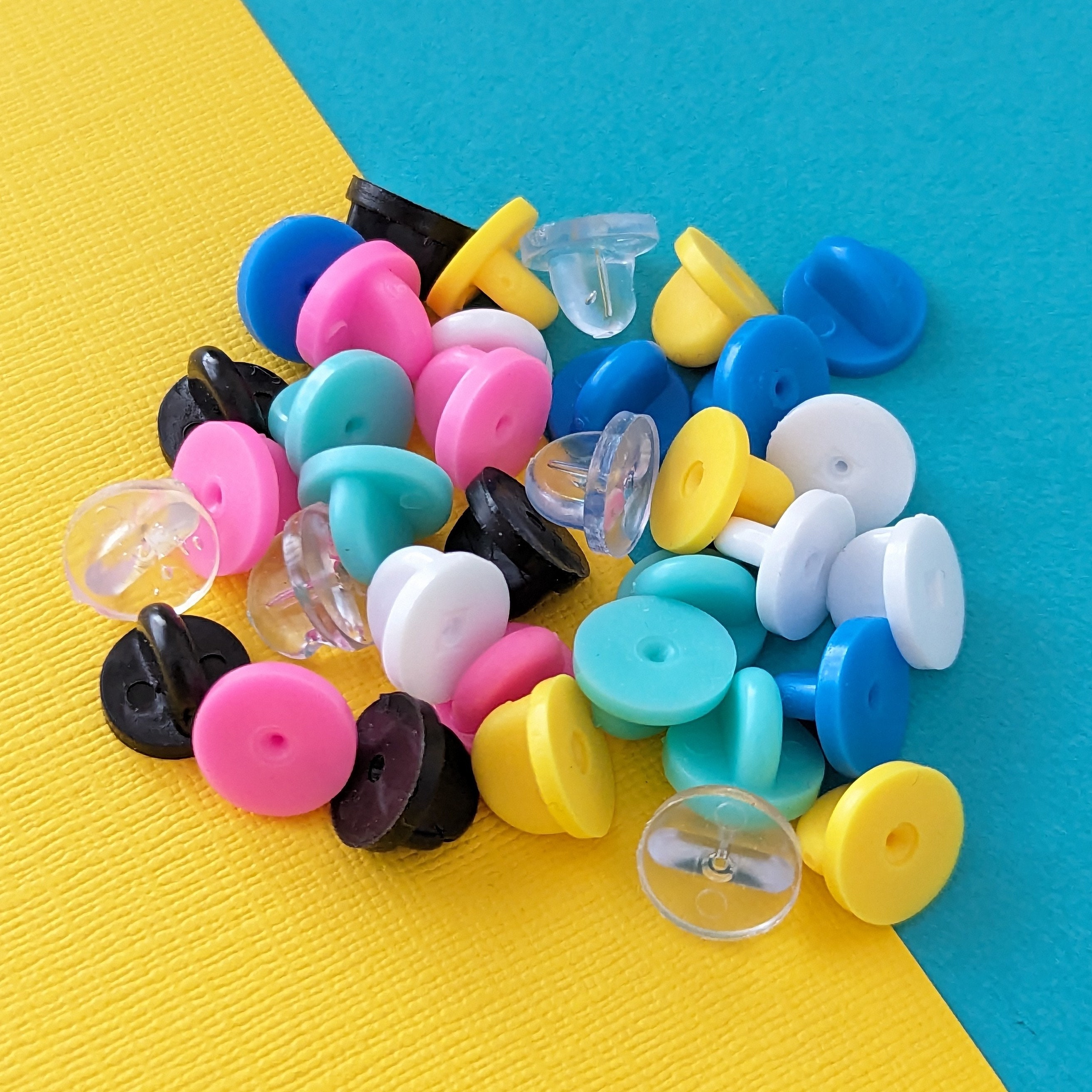 Pack of 5, 10, 20, 40, 60, 80, or 100 Black, Yellow or Pink Rubber Pin  Backs for Enamel Pins, Extra Rubber Pin Back for Lapel Pins 