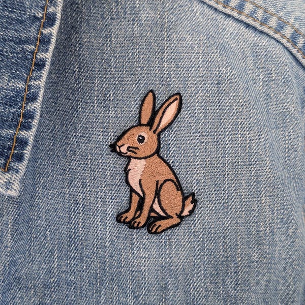 Brown Hare Iron On Patch | Embroidered Animal, Woven Clothes Accessory, Countryside Wildlife, 60mm