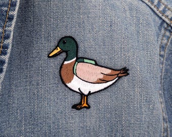 Aufnäher „Stockente“ zum Aufbügeln, 60 mm, gestickter Vogel-Accessoire mit Rucksack