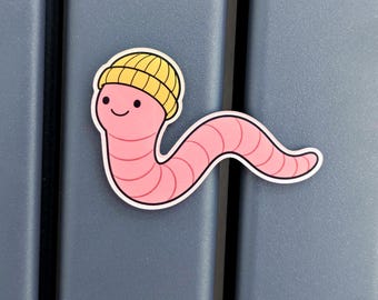 Kühlschrankmagnet Wurm | Lustiger Acryl-Tiermagnet, gelbe Mütze als Küchendekoration