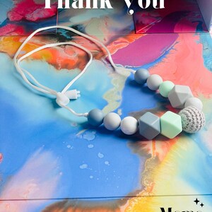 Breastfeeding Necklace, Silicone Nursing Necklace, Sensory Necklace, Fiddle necklace, New Mum gift, Baby Shower Gift, Gray and Teal