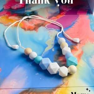 Silicone Nursing Necklace,Breastfeeding Necklace,  Breastfeeding Aid, Sensory Necklace, Fiddle necklace, New Mum gift, Baby Shower Gift,Blue